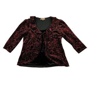 NEELIE | Vintage 90s Black Velvet Red Holiday Ruffle Neckline Bolero Layered Top